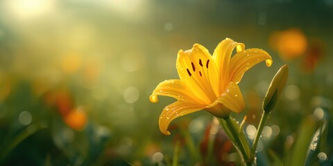 Detailed view of a Yellow Daylily bloom, used as a natural floral backdrop for landscape layouts in warm seasons