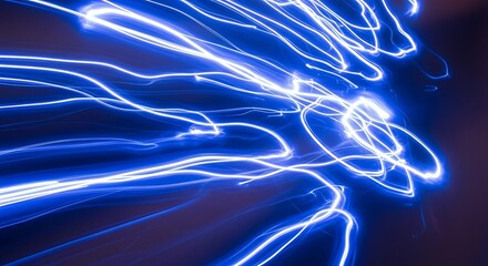 Abstract light trails dynamic blue energy lines on dark background