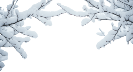 macro close-up of delicate deciduous branches covered in pristine snow crystals, sharply focused against a soft, high-key white void background with copy space. concept of profound winter tranquility