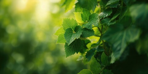 Fototapeta premium Green vine leaves forming a textured backdrop for editorial or layout purposes