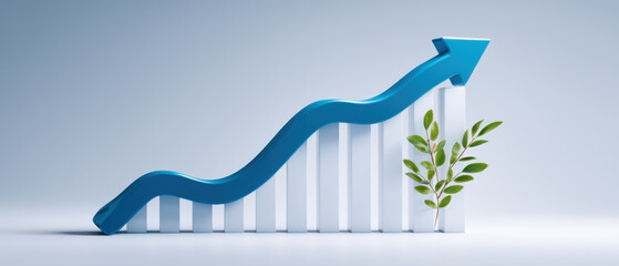 Stable financial growth chart with upward arrow and plant symbolizing progress