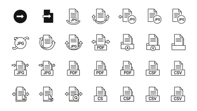 File format conversion and management icons representing diverse file types and actions