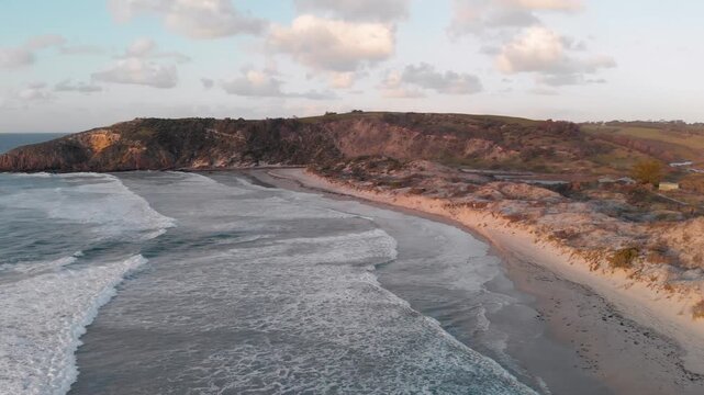 Snelling Beach at sunset in Kangaroo Island, Australia from drone