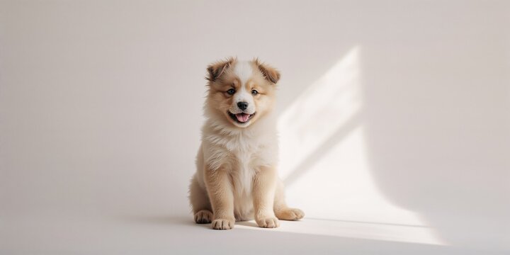 Young Central Asian Shepherd breed puppy resting in front of a white background, ideal for veterinary advertisements