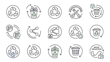 Diverse icons representing sustainability circular economy and eco friendly practices for a
