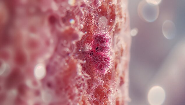 Microscopic view of caseous pneumonia highlighting tissue necrosis, useful for pathology analysis