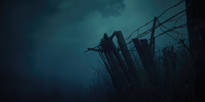 Broken fence featuring sharp protruding wires, highlighting maintenance issues and safety risks