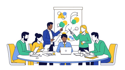 Collaborative strategy session brainstorming around the table achieving company growth and