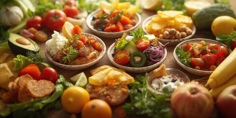 Assorted vibrant food plates highlighting nutrient-rich meal options for dietary awareness