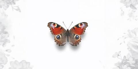 Fototapeta premium White background with a solitary butterfly, ideal for nature-focused layouts