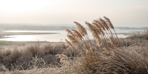 Pampas grass landscape in winter, seasonal vegetation change