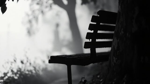 Video A simple wooden bench sits beside a tree in a natural setting, perfect for a park or garden scene