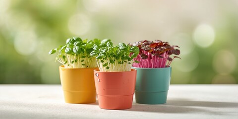 Microgreens of basil sprouts and beetroot used as a nutritious ingredient, fiber density, healthy food, Earth Day