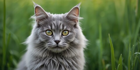 Obraz premium Detailed image of a feline's face focusing on eyes and fur texture, ideal for animal health backgrounds