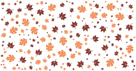 Colorful Autumn falling leaves pattern texture with maple and oak leaves vector background