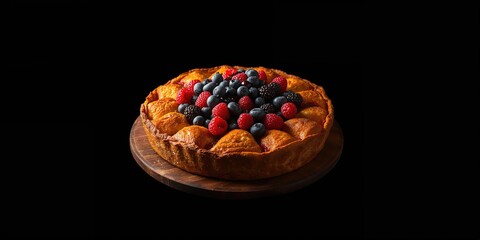 Pie displayed on a wooden dish, artisanal baking methods, for World Bread Day