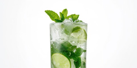 Mojito cocktail featuring rum, mint ice, lime, and tonic, designed for beverage presentation and refreshment, World Beverage Day