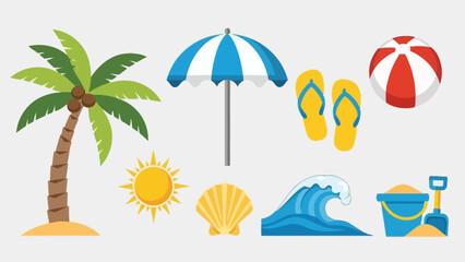 Vibrant summer beach vacation vector illustration with typical holiday elements