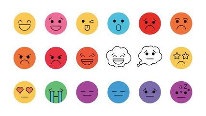 Fototapeta premium Collection of various expressive emoji icons displaying range of diverse emotions portrayed