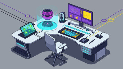 Obraz premium Futuristic workstation setup with advanced technology and streamlined design for digital tasks