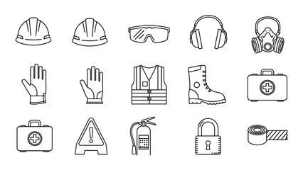 Essential safety equipment and protective gear icons collection for diverse industries needs