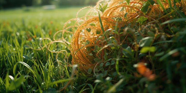 Detailed view of parasitic plant Cuscuta californica with threadlike stems and minimal foliage, highlighting plant-host relationship in botanical research