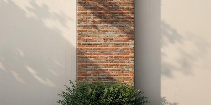 Long view of a tall retaining wall built with aged rusticated bricks and surrounded by leafy shrubbery, urban landscape preservation