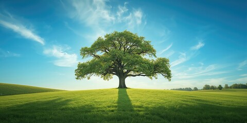 Naklejka premium Majestic tree standing in a rural field serving as a natural landscape feature