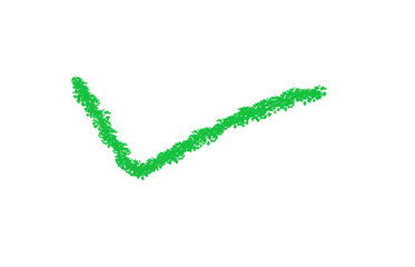 A vibrant green hand-drawn checkmark symbol on a solid black background isolated on transparent background