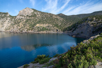 Naklejka premium Top view of the Blue (Tsarskaya) Bay, Novy Svet settlement, Crimea