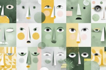 Abstract geometric faces art mosaic with diverse expressions