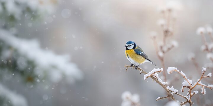 Blue tit perched on a tree branch in a woodland setting, natural bird behavior, Bird Awareness Day - Powered by Adobe