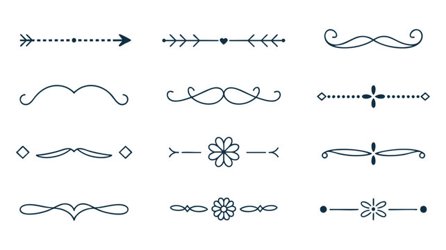 A set of decorative hand-drawn page dividers and text separators for design projects