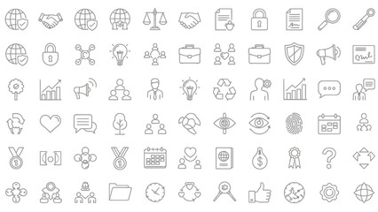 Extensive collection of universally recognized line icons conveying diverse concepts and metaphors