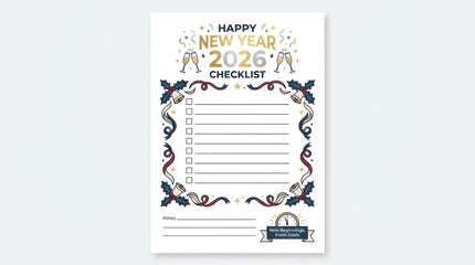 happy new year 2026 checklist template for holiday-themed designs isolated on white background