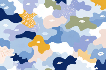 Abstract art faces in colorful pattern with lips and shapes