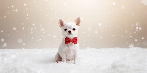 Small dog dressed with a red bow tie, pet fashion and grooming, National Dog Day