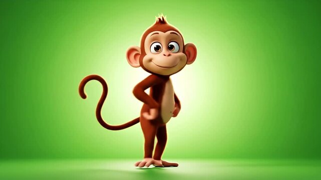 Animated Monkey Character on Green Background - Fun and Playful.