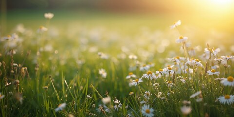 Fototapeta premium White flower meadow, natural backdrop for herbal remedies, Earth Day
