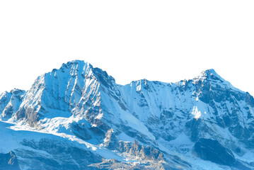 Mountains Kangchenjunga range with peaks in snow, winter mountains panorama in PNG isolated on transparent background