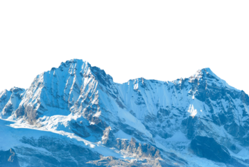 Mountains Kangchenjunga range with peaks in snow, winter mountains panorama in PNG isolated on transparent background