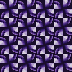A swirling collection of deep purple folding pinwheel shapes rotating together to create a bold hypnotic abstract geometric tapestry