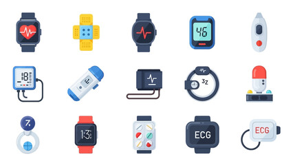 Collection of various health monitoring smart devices and medical gadgets.