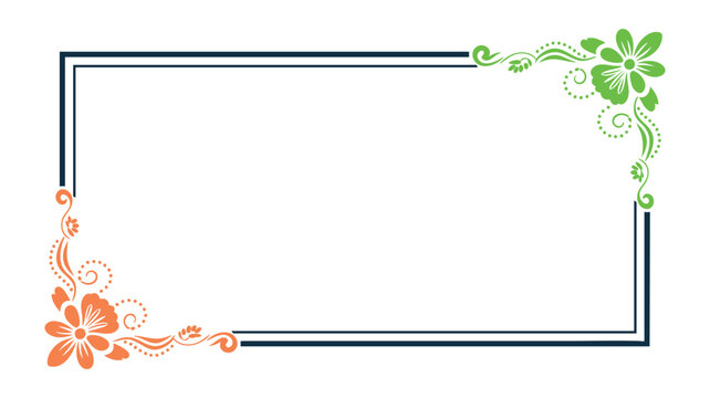 Elegant rectangular border with orange and green floral corner designs on a white background