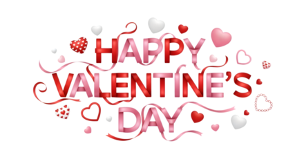 Watercolor happy valentines day typography with hearts and ribbon on black background