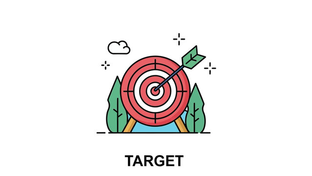 Focused precision achieving objectives with archery illustration on white background