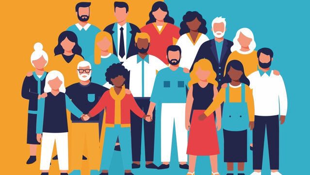 Diversity and inclusion concept featuring diverse group of people supporting each other