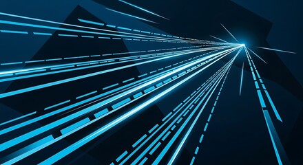 Abstract light trails in blue dynamic lines and digital background