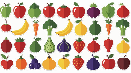 Vibrant assortment of fruit and vegetable stickers for healthy lifestyle concept