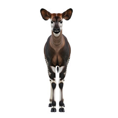 Naklejka premium Beautiful okapi on a transparent background, frontal full body view of a graceful animal